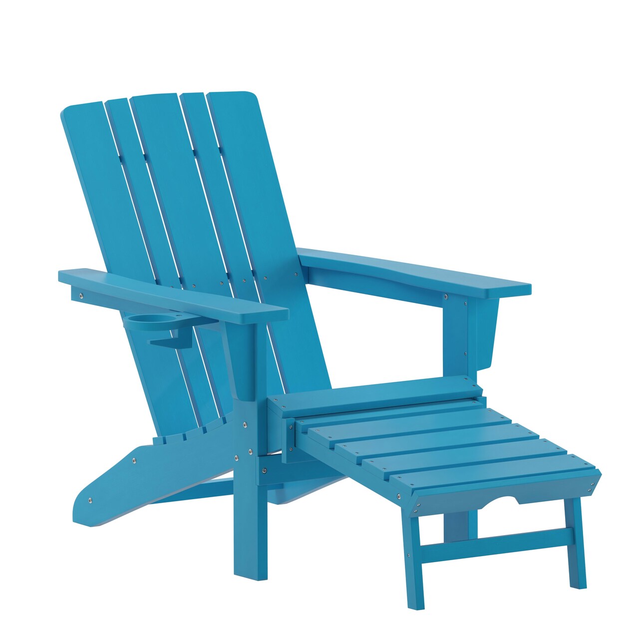 Merrick Lane Ridley HDPE Adirondack Chair with Cup Holder and Pull Out Ottoman, All-Weather HDPE Indoor/Outdoor Lounge Chair